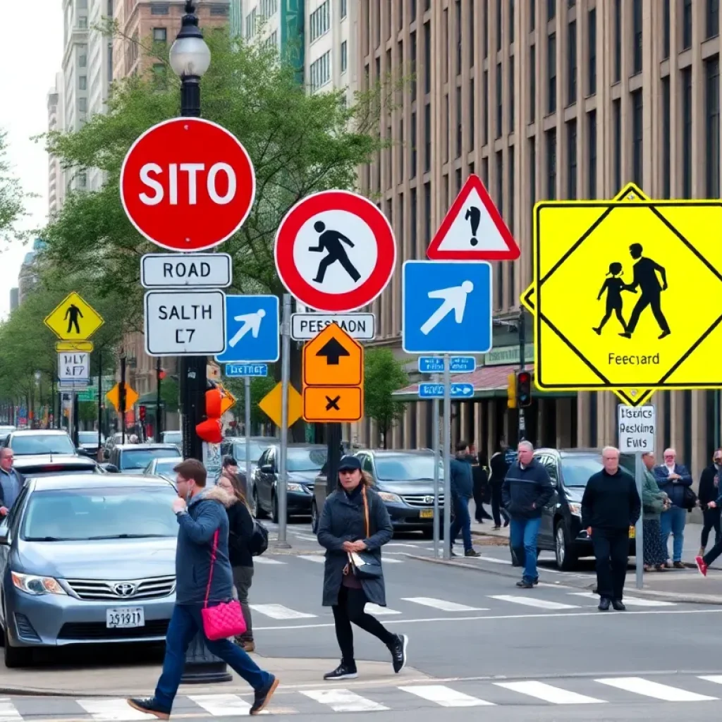 Lexington street with pedestrians crossing safely