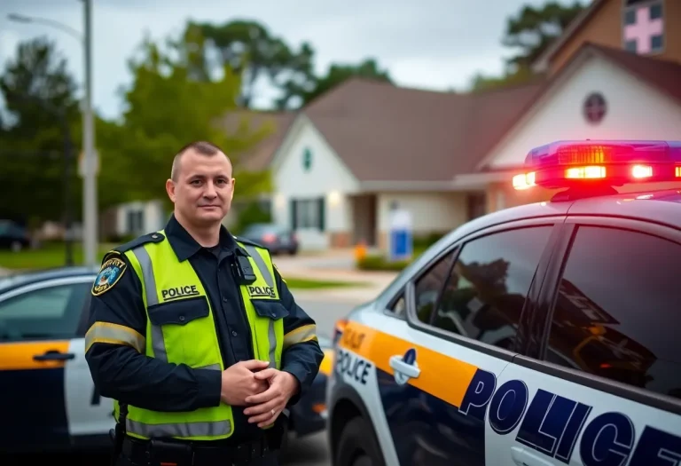 Police officer by car in Lexington, Kentucky