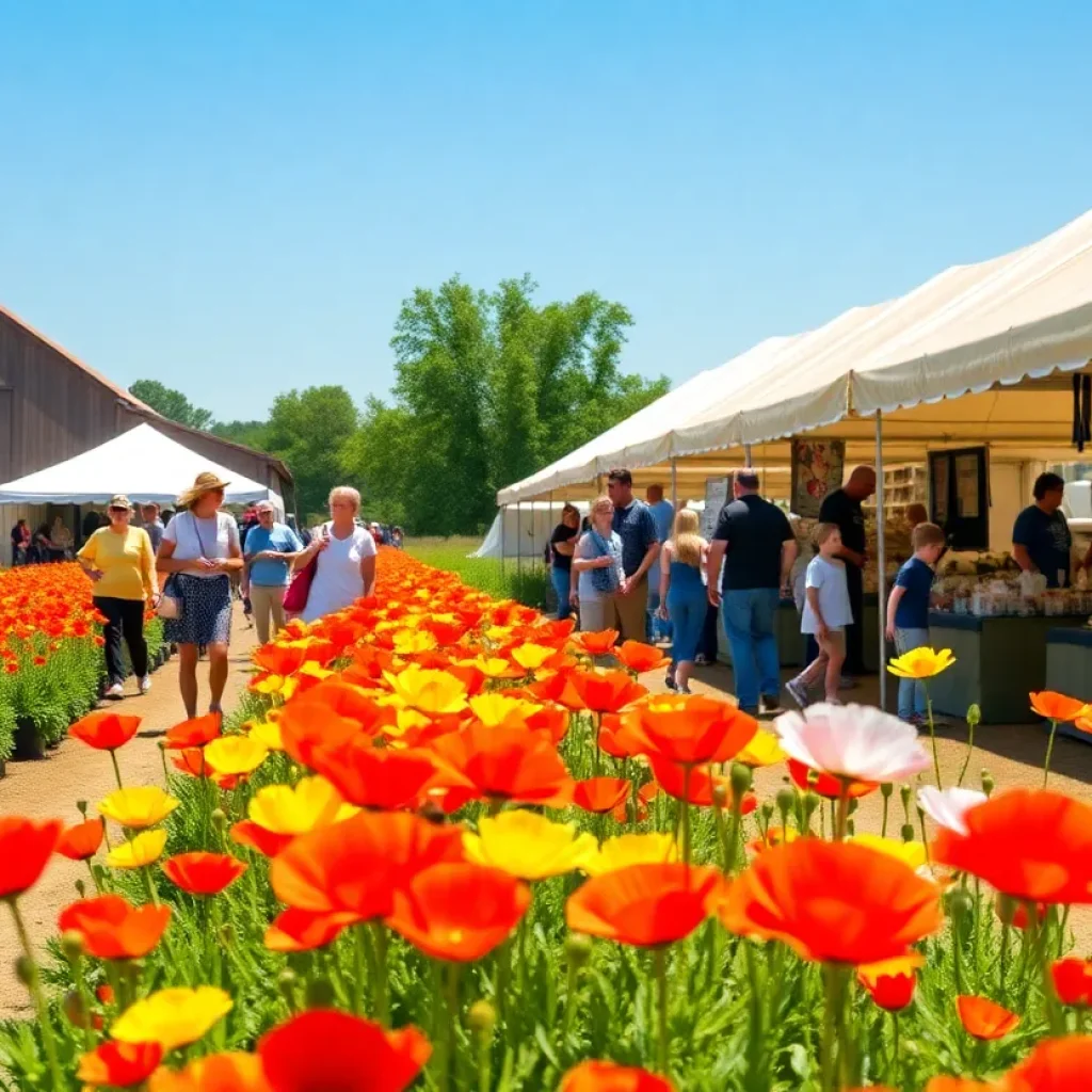 Families enjoying the Poppy Festival at Middle Springs Farm
