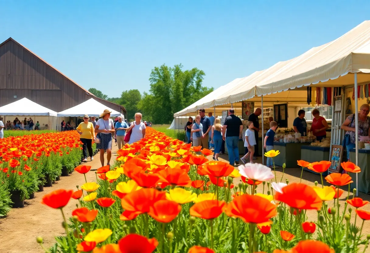 Families enjoying the Poppy Festival at Middle Springs Farm