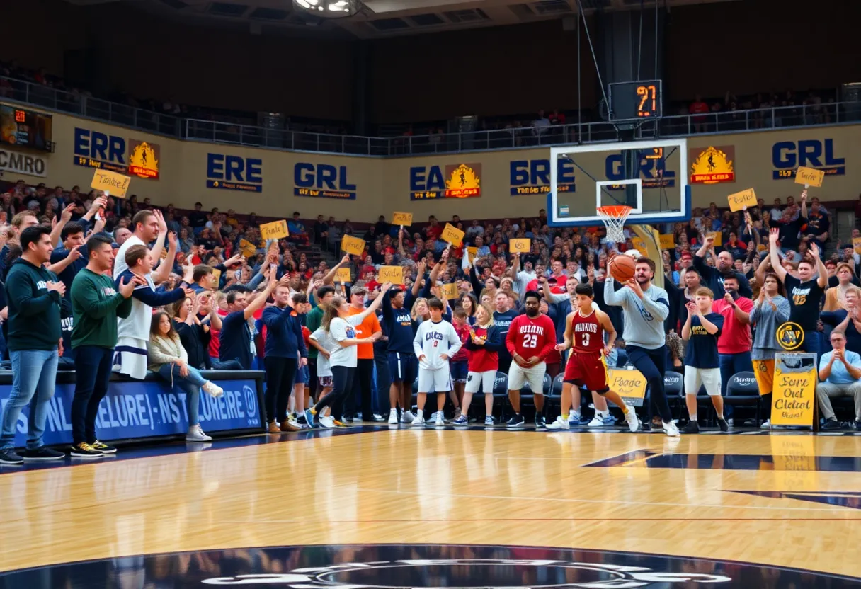 Basketball fans celebrating the addition of a new player to the team