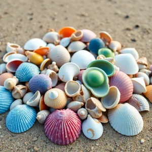 SUBMIT A DEATH NOTICE Seashells arranged in an artistic manner on the sand