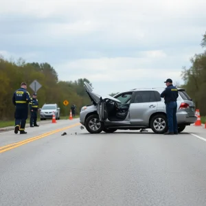 A single-vehicle accident scene in Lexington, Kentucky.