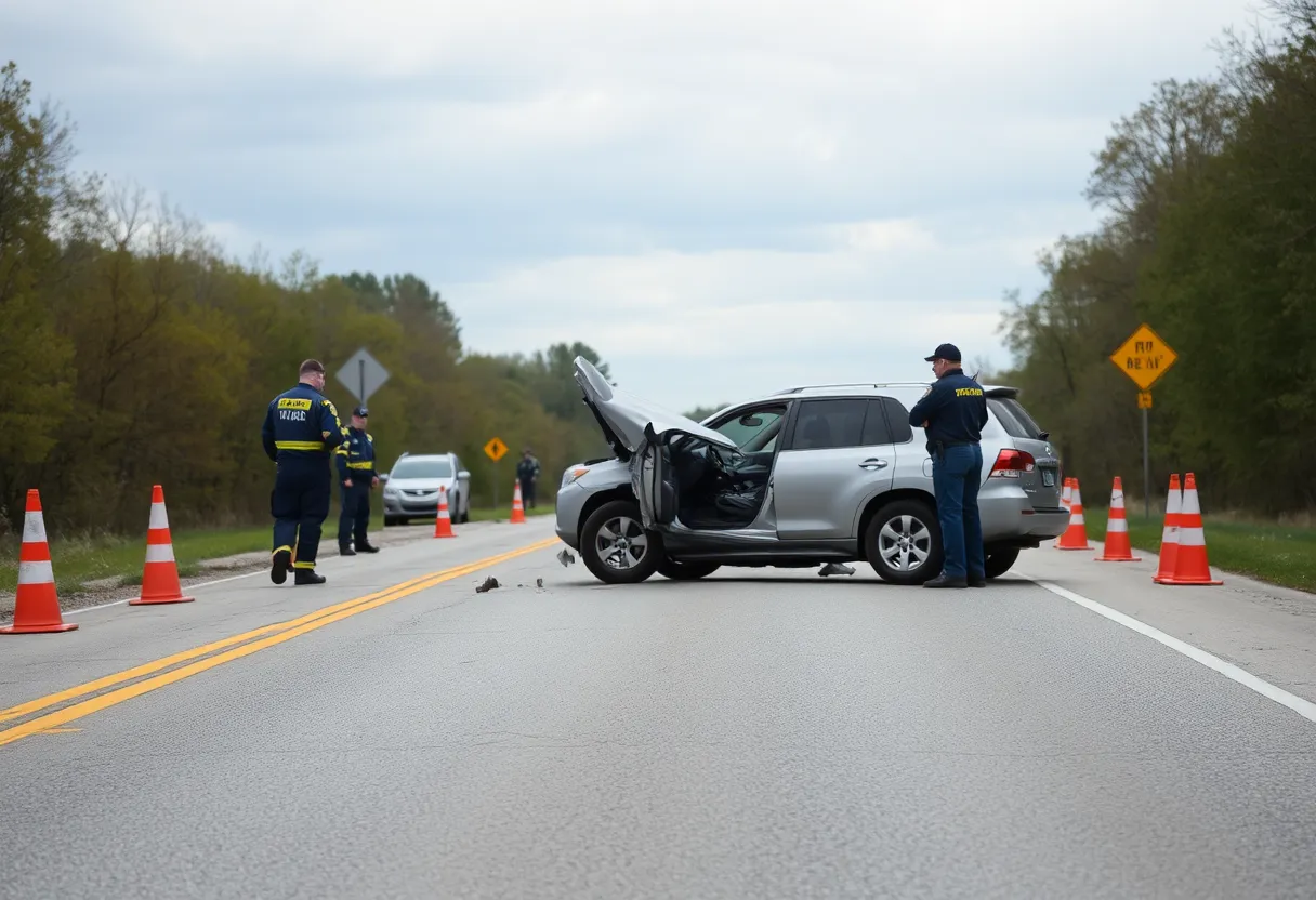 A single-vehicle accident scene in Lexington, Kentucky.
