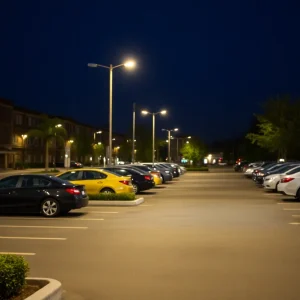 Parking lot with surveillance technology used in crime prevention
