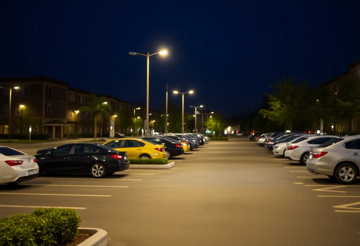 Parking lot with surveillance technology used in crime prevention