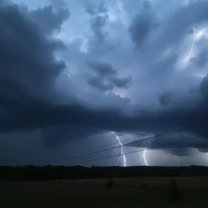 Dramatic storm clouds and rain over Kentucky landscape