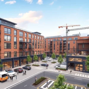 Rendering of The Railyard mixed-use development in Lexington