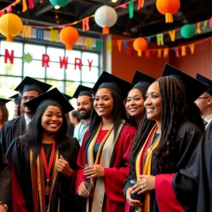 Group of diverse graduates celebrating at the University of Kentucky