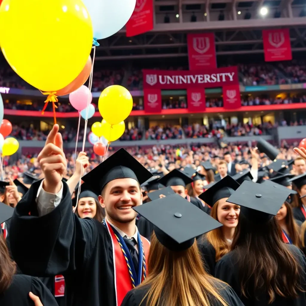 Graduates celebrating during the University of Kentucky graduation ceremony