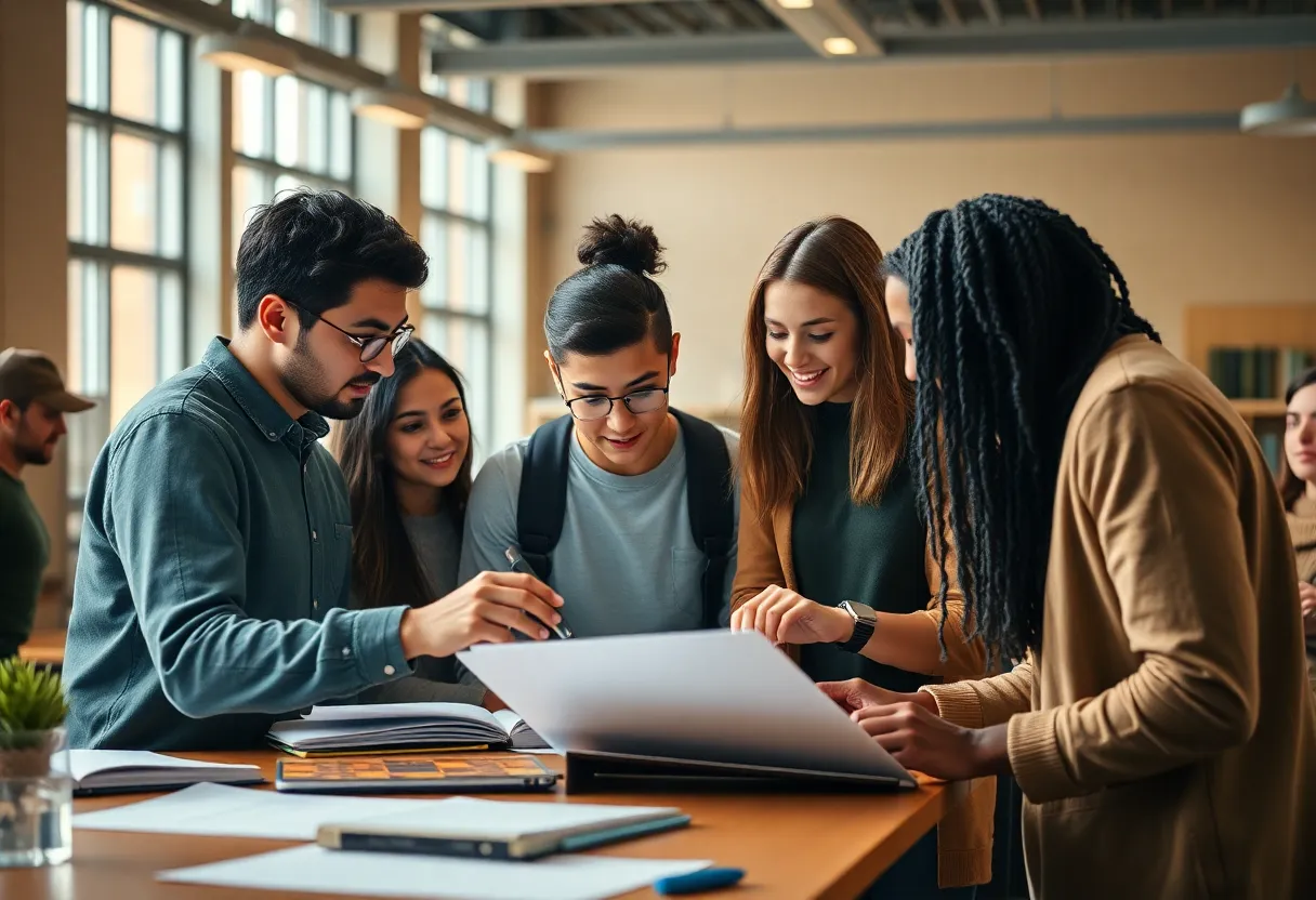 University students collaborating on research