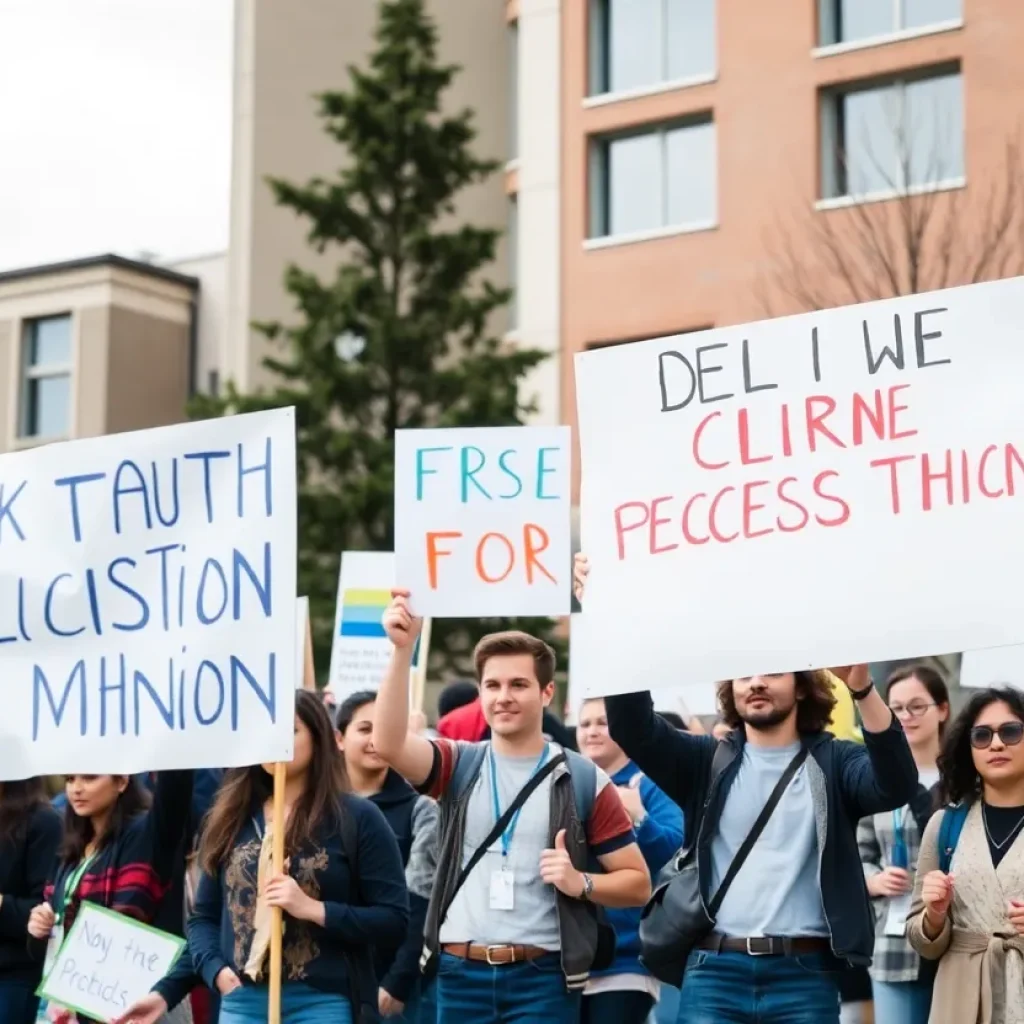 Students protesting for diversity and inclusion at a university.