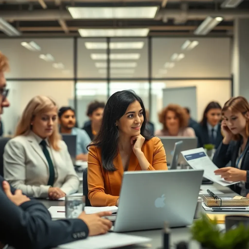 People working in an office environment, representing the U.S. job market.