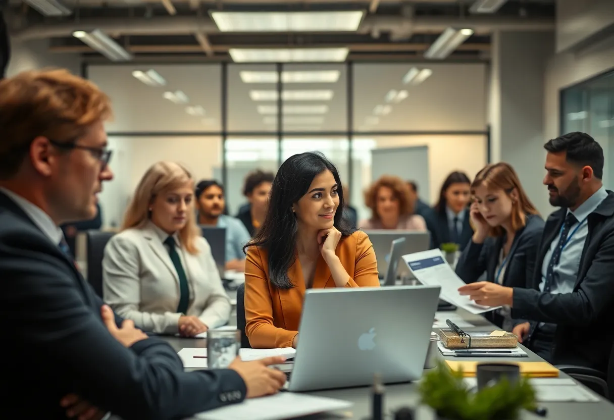 People working in an office environment, representing the U.S. job market.
