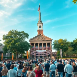 Community gathering at a historic landmark in Winchester, celebrating preservation efforts.
