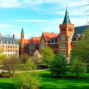 Scenic view of the historic Wittenberg University campus in springtime.