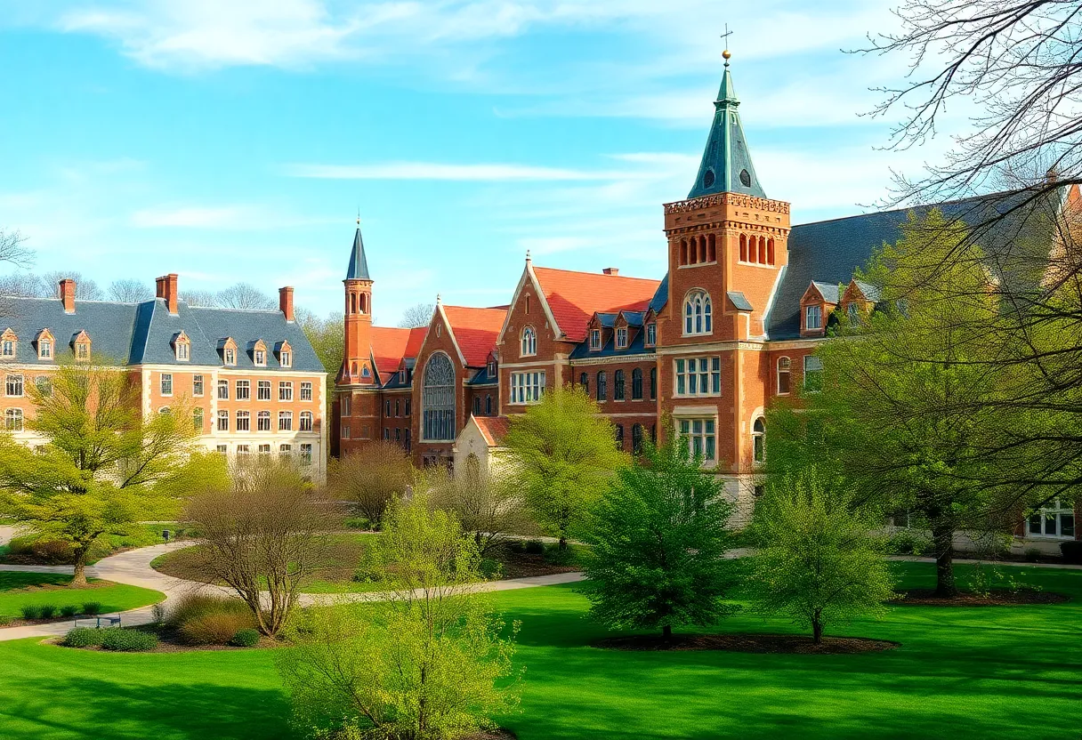 Scenic view of the historic Wittenberg University campus in springtime.