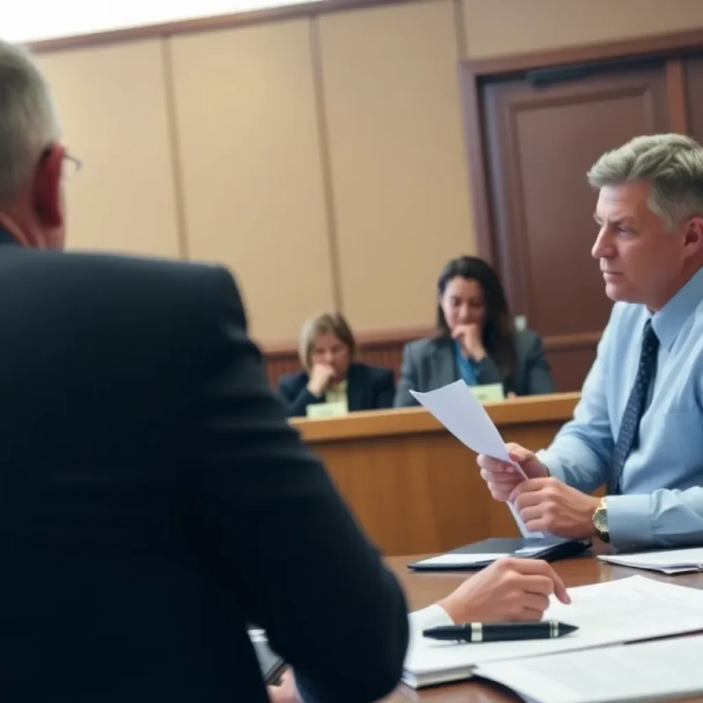 Courtroom scene during bond hearing