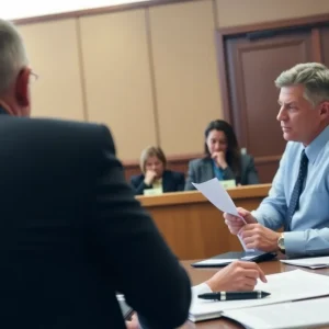 Courtroom scene during bond hearing