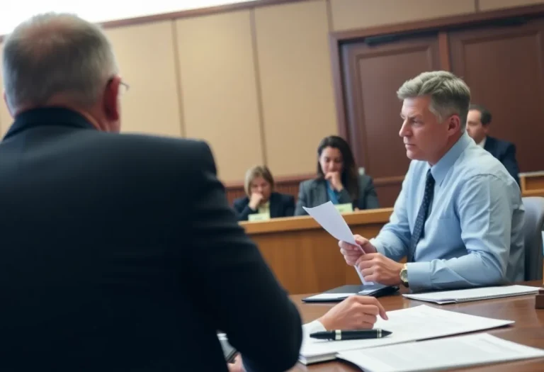 Courtroom scene during bond hearing