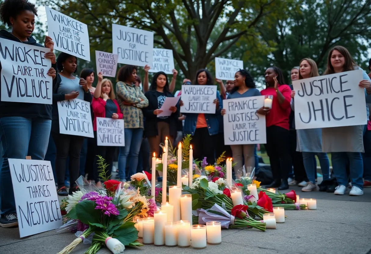 People gathering with candles in a vigil for murder victims