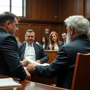 Courtroom scene during a murder trial