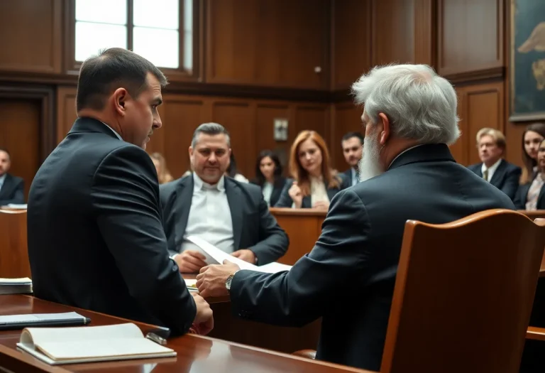 Courtroom scene during a murder trial