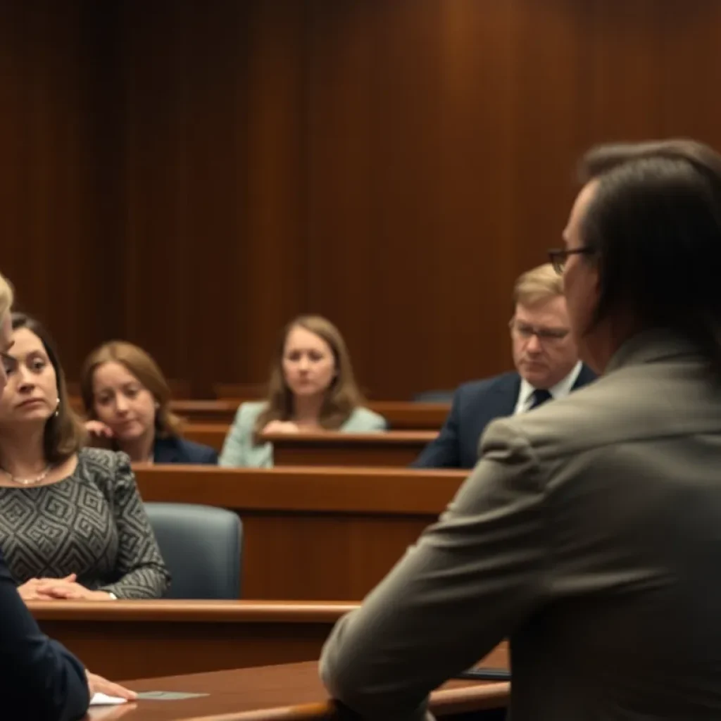 A courtroom interior during a manslaughter trial