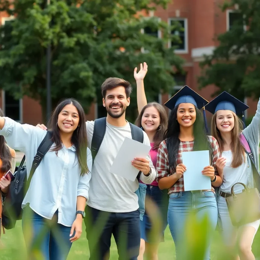 Students celebrating their academic success on campus