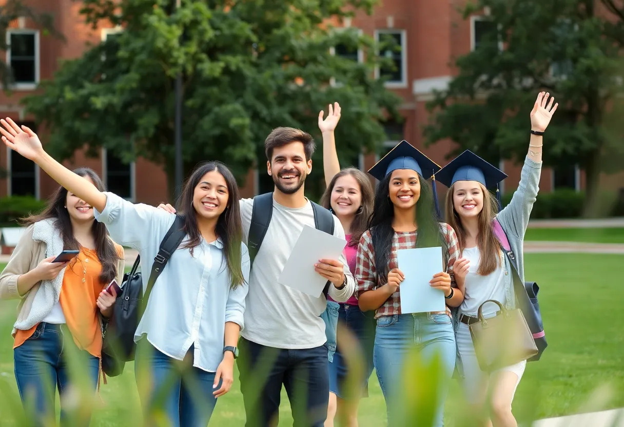 Students celebrating their academic success on campus