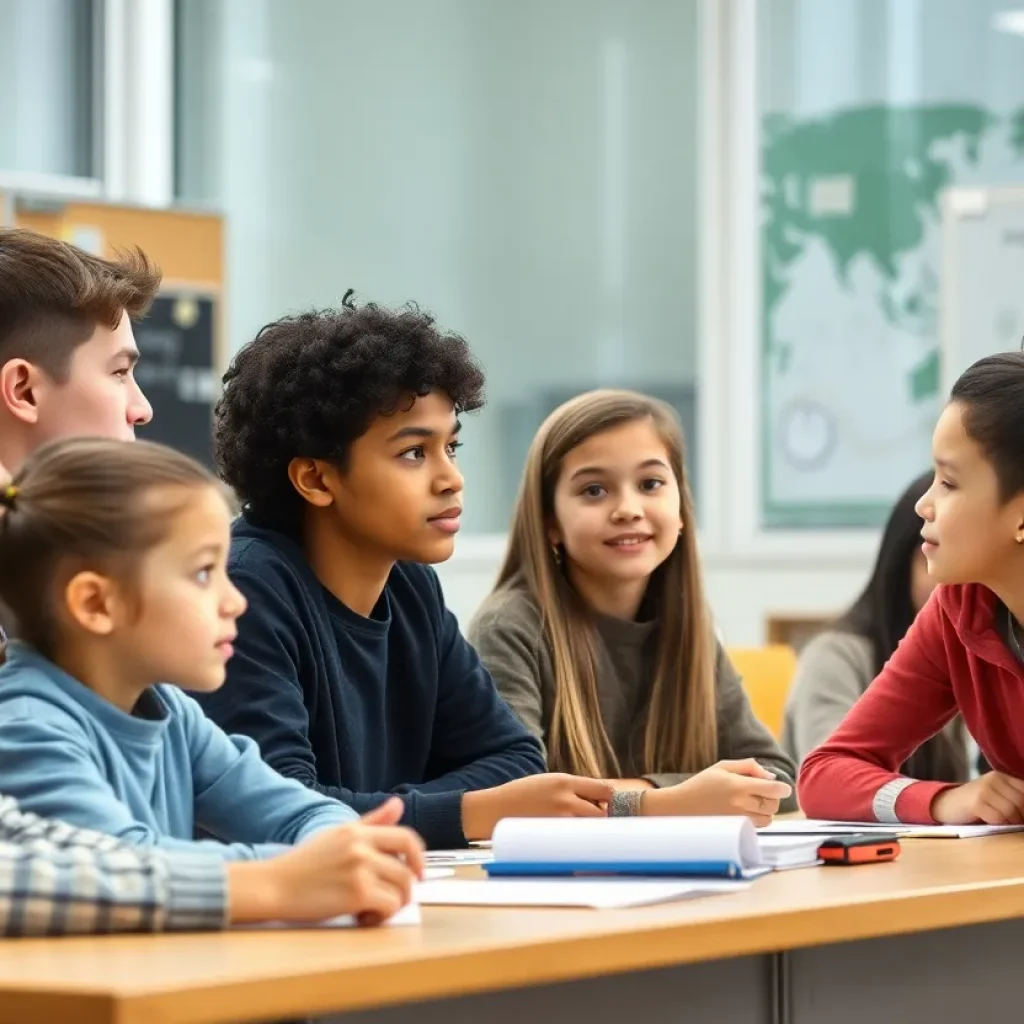 Students and officials discussing school budget in a meeting