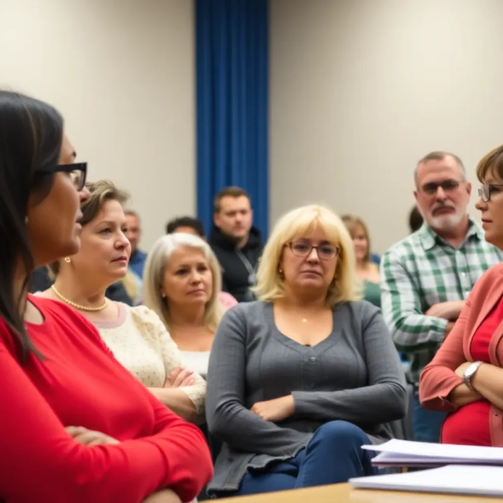 Community members participating in a discussion at a town hall meeting.