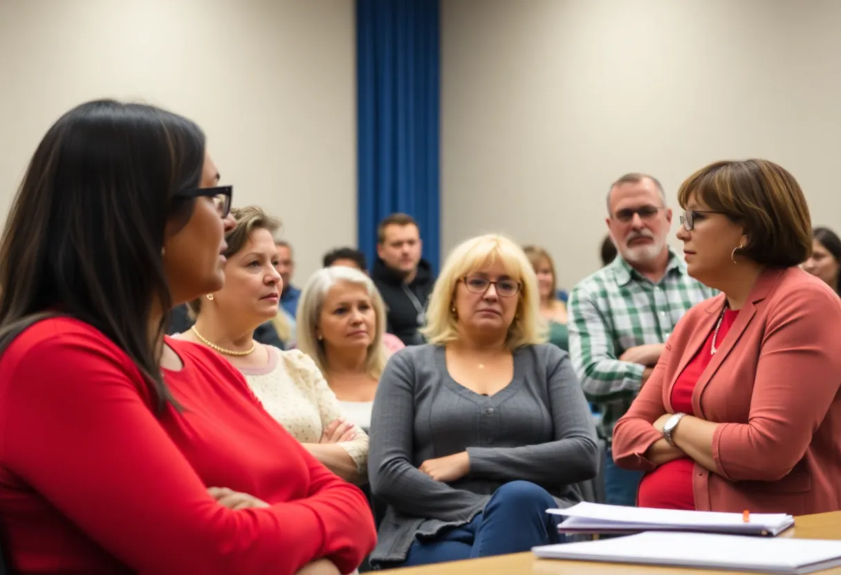 Community members participating in a discussion at a town hall meeting.