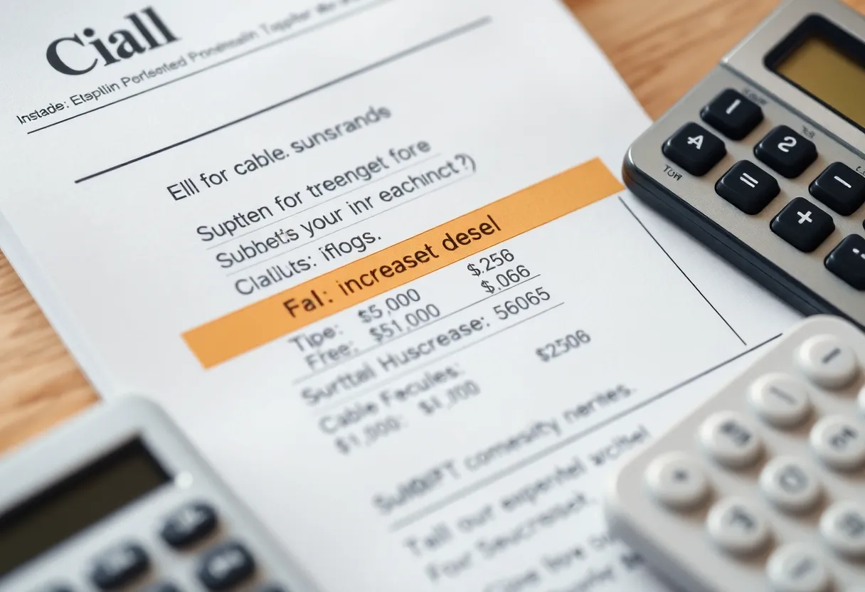 Subscription bill showing cable fee increases