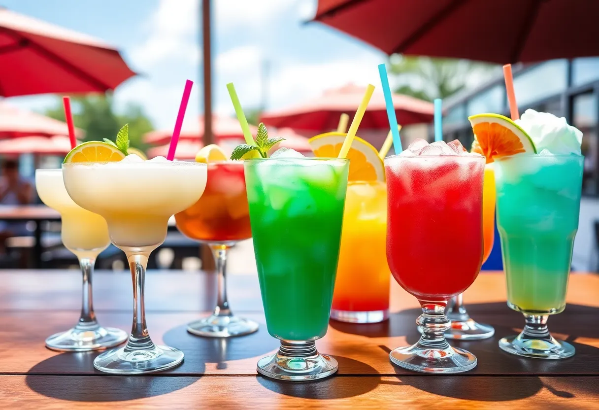 Assortment of frozen alcoholic beverages on a sunny day in Lexington