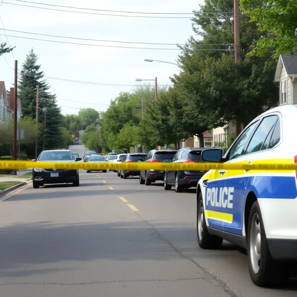 Police cars and caution tape at the scene of a shooting in Georgetown, Kentucky