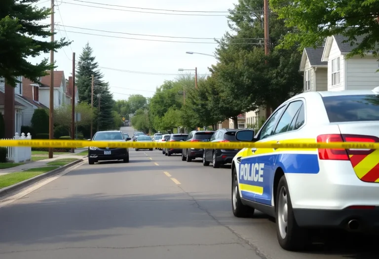 Police cars and caution tape at the scene of a shooting in Georgetown, Kentucky