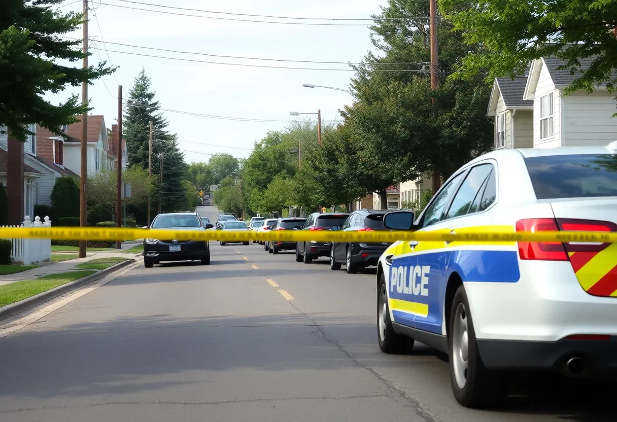 Police cars and caution tape at the scene of a shooting in Georgetown, Kentucky