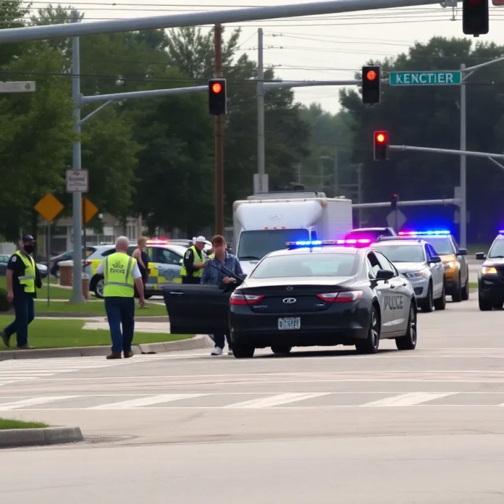 Police and emergency responders at a hit-and-run scene in Lexington