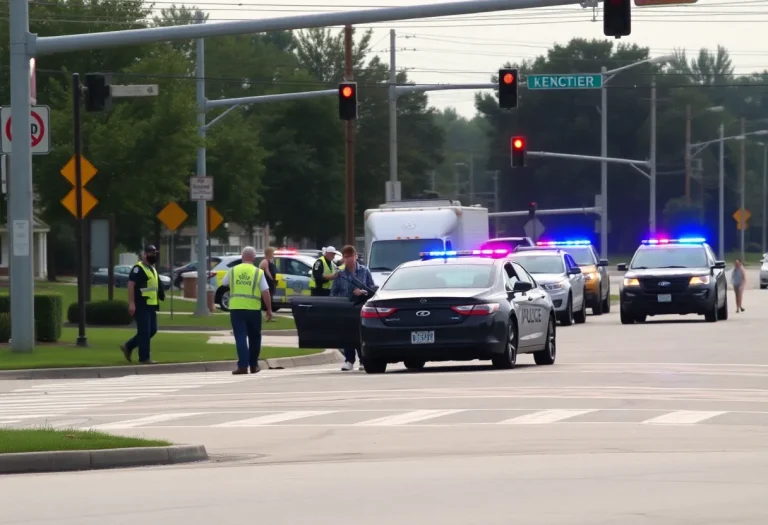 Police and emergency responders at a hit-and-run scene in Lexington