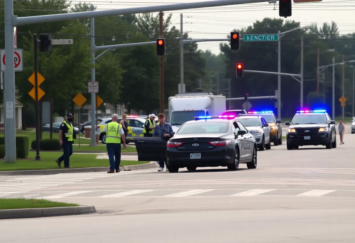 Police and emergency responders at a hit-and-run scene in Lexington