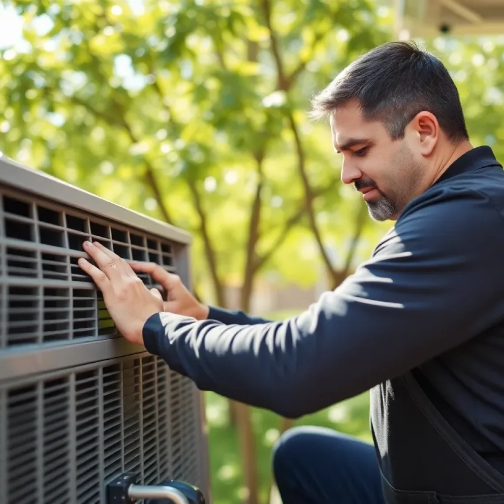 HVAC technician working on air conditioning during a heat crisis