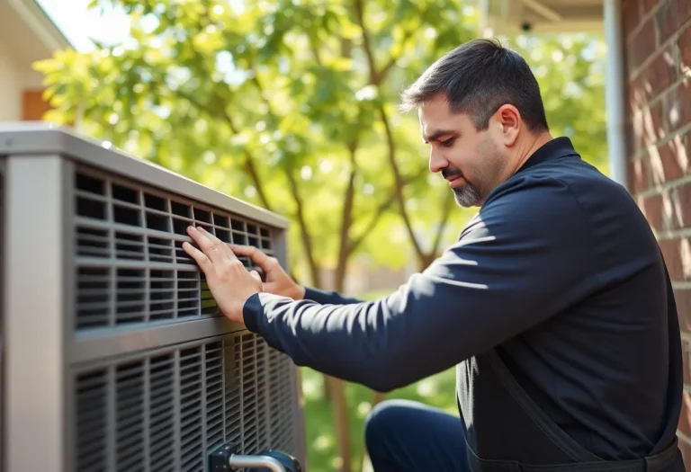 HVAC technician working on air conditioning during a heat crisis
