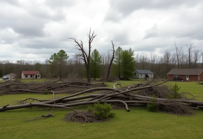Rural Kentucky homes damaged by tornado with debris scattered across the ground