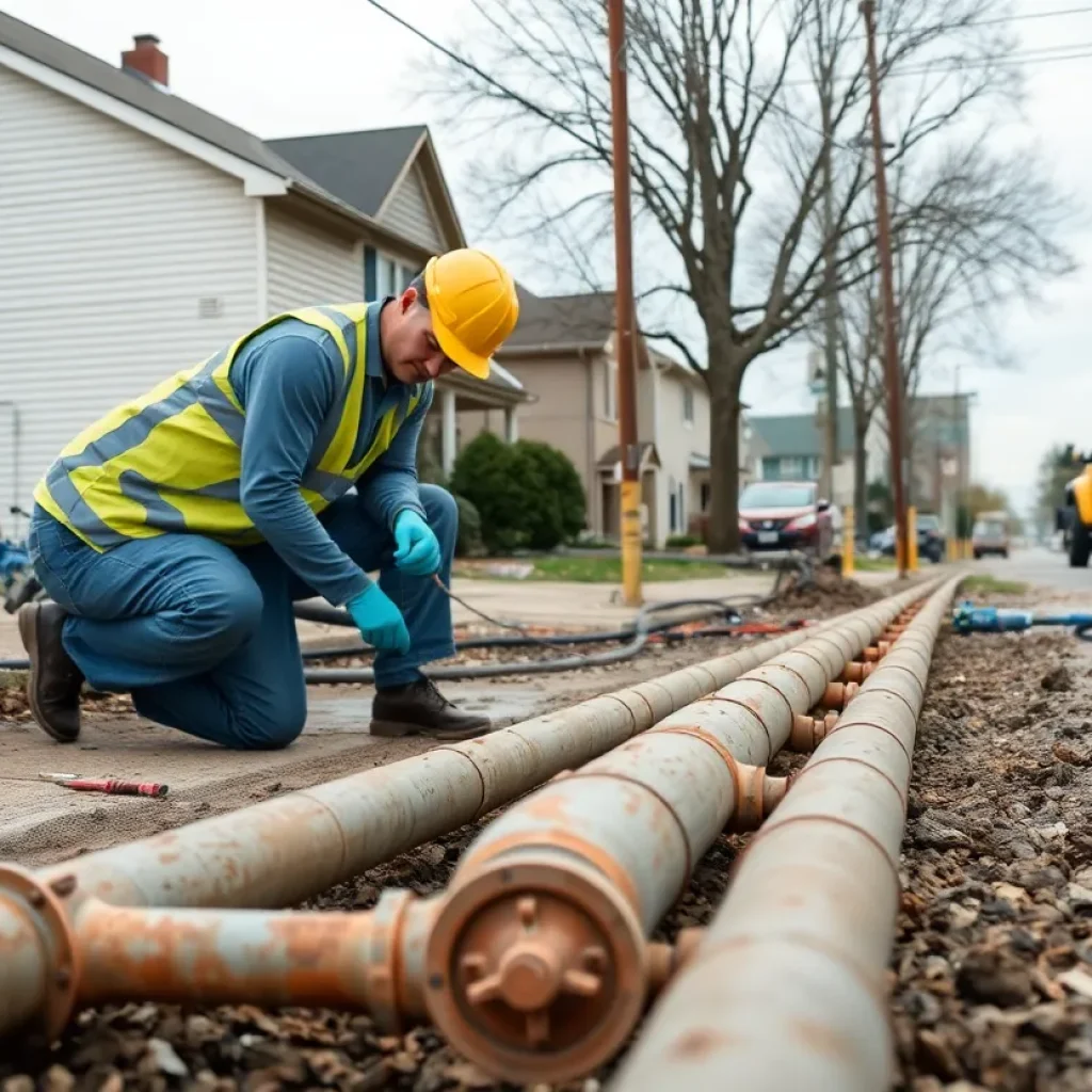 Workers replacing lead water pipes in Lexington