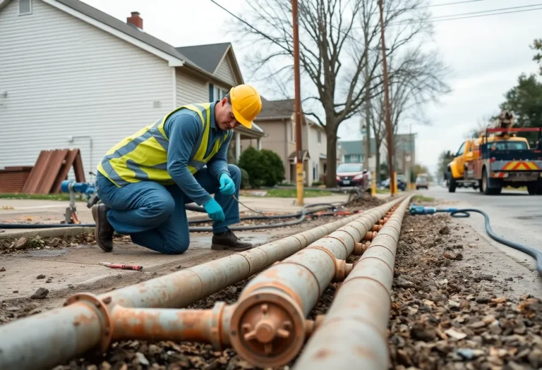 Workers replacing lead water pipes in Lexington