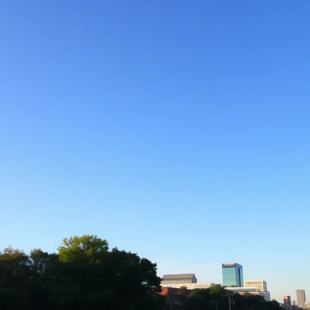 Skyline of Lexington KY under clear blue skies