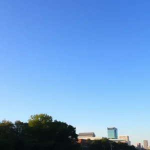 Skyline of Lexington KY under clear blue skies