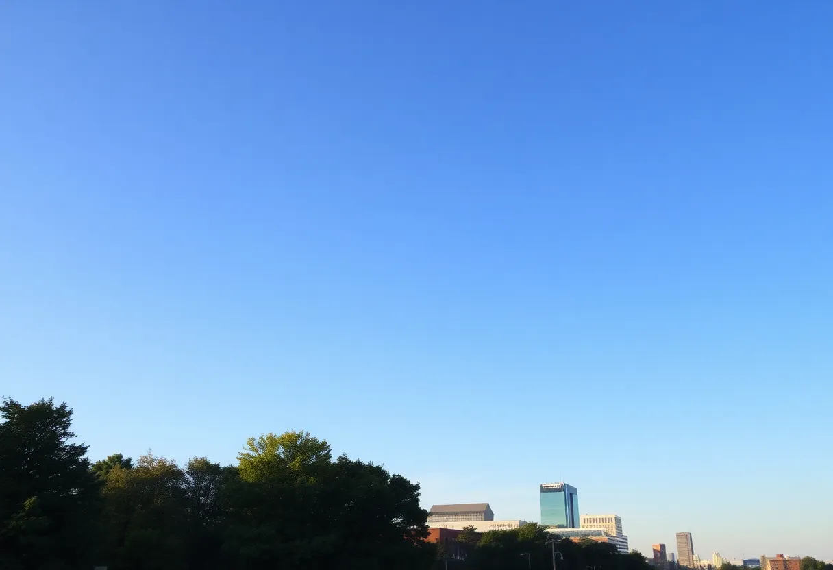 Skyline of Lexington KY under clear blue skies