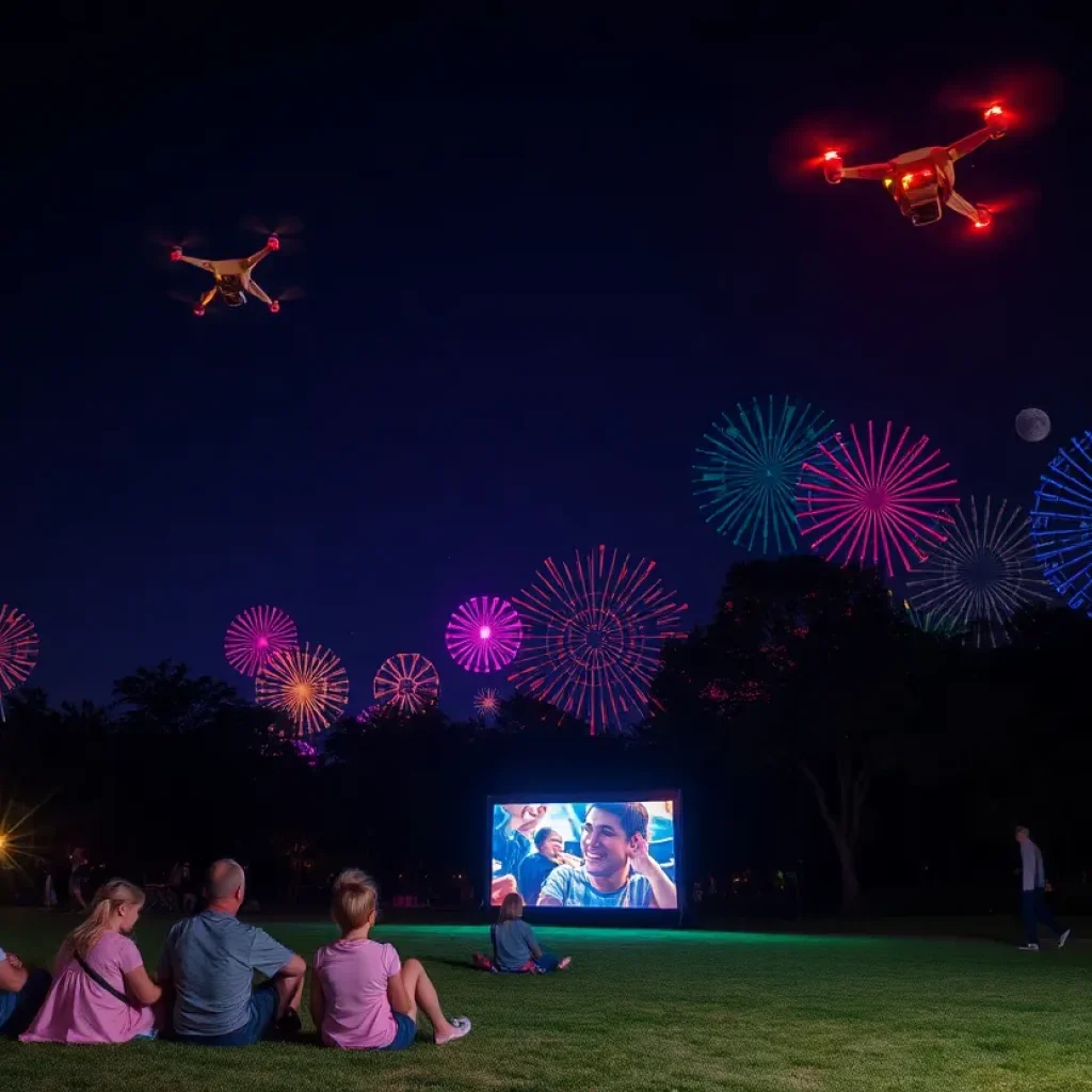 Drone light show over Jacobson Park in Lexington